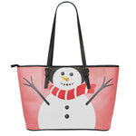 Cute Snowman Print Leather Tote Bag