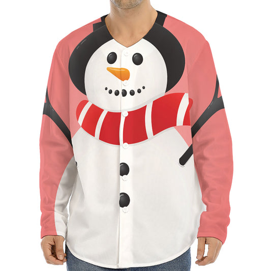 Cute Snowman Print Long Sleeve Baseball Jersey