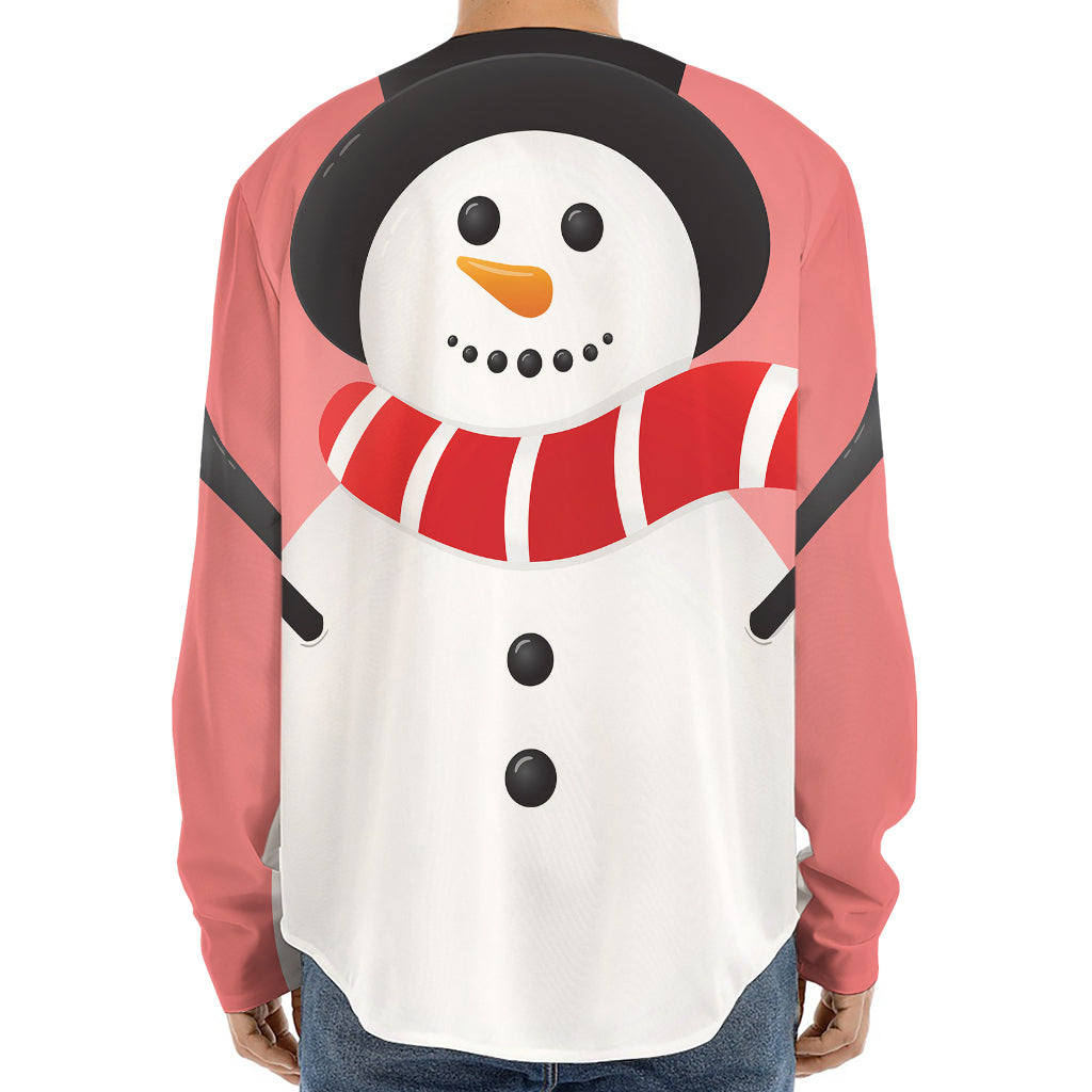 Cute Snowman Print Long Sleeve Baseball Jersey