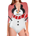 Cute Snowman Print Long Sleeve Swimsuit
