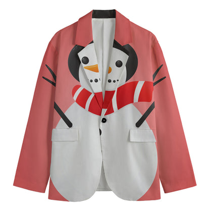 Cute Snowman Print Men's Cotton Blazer