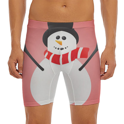 Cute Snowman Print Men's Long Boxer Briefs