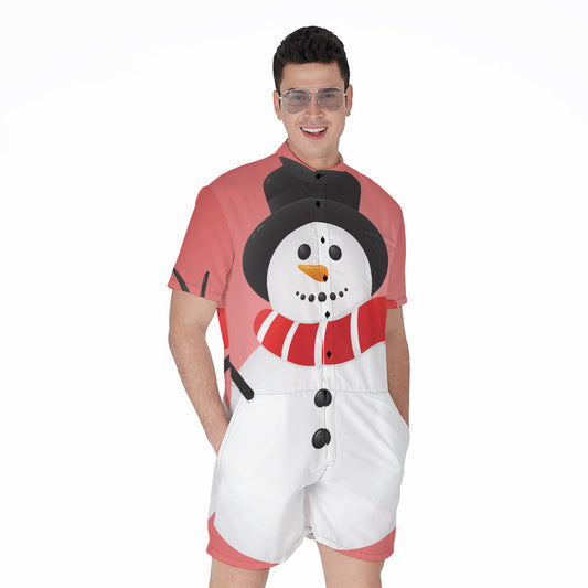 Cute Snowman Print Men's Rompers