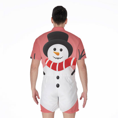 Cute Snowman Print Men's Rompers