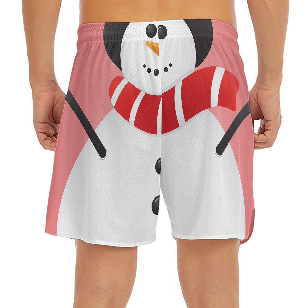 Cute Snowman Print Men's Split Running Shorts