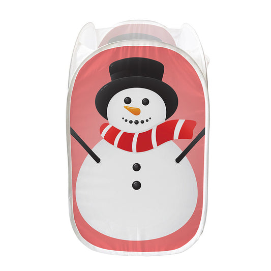 Cute Snowman Print Mesh Laundry Hamper