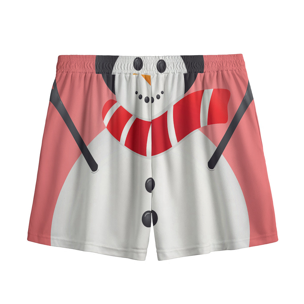 Cute Snowman Print Mesh Shorts