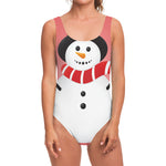 Cute Snowman Print One Piece Swimsuit