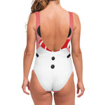 Cute Snowman Print One Piece Swimsuit