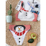 Cute Snowman Print One Shoulder Bikini Top