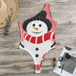 Cute Snowman Print One Shoulder Bodysuit