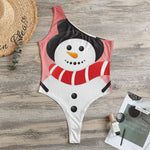 Cute Snowman Print One Shoulder Bodysuit