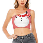 Cute Snowman Print One Shoulder Crop Top