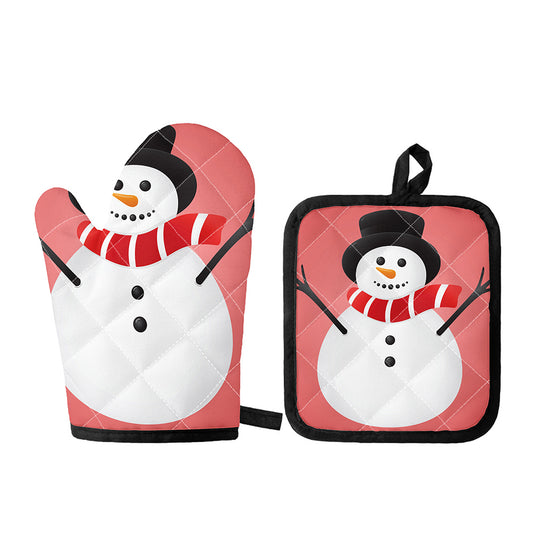 Cute Snowman Print Oven Mitt And Pot Holder Set