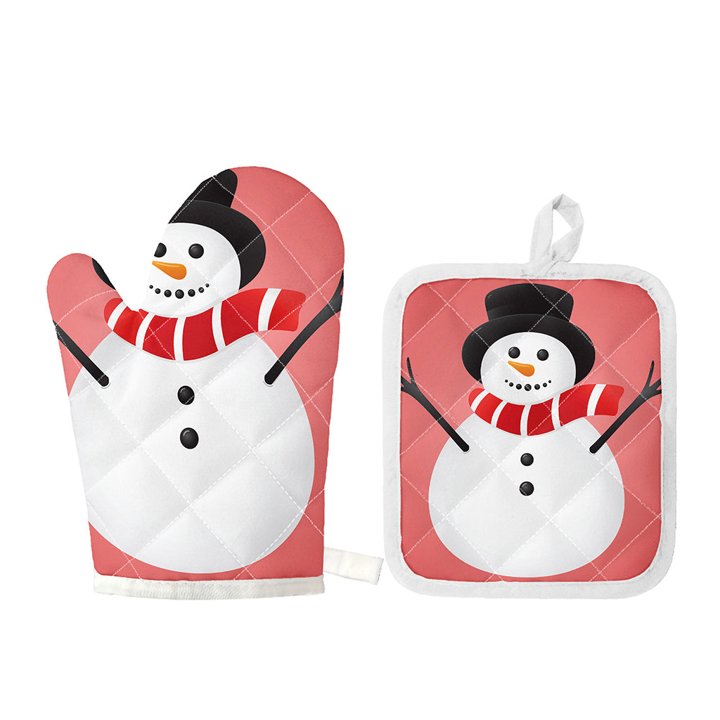 Cute Snowman Print Oven Mitt And Pot Holder Set