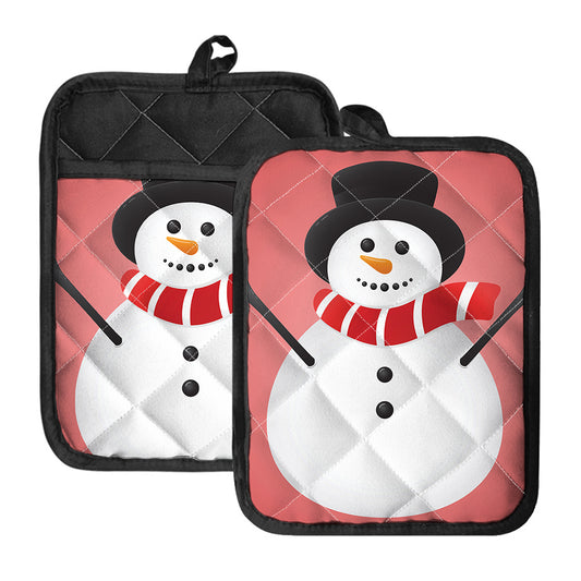 Cute Snowman Print Pot Holders With Pocket
