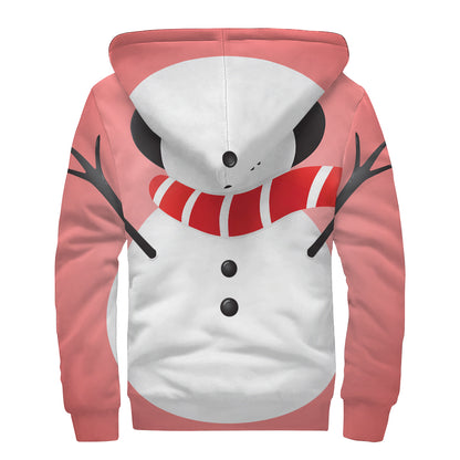 Cute Snowman Print Sherpa Lined Zip Up Hoodie
