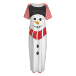 Cute Snowman Print Short Sleeve Long Nightdress