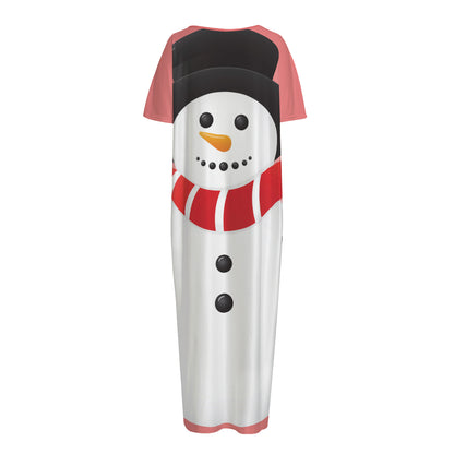 Cute Snowman Print Short Sleeve Long Nightdress