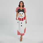 Cute Snowman Print Short Sleeve Maxi Dress