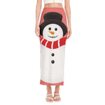 Cute Snowman Print Side Slit Maxi Skirt