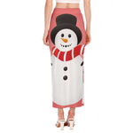 Cute Snowman Print Side Slit Maxi Skirt