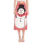 Cute Snowman Print Side Slit Midi Skirt