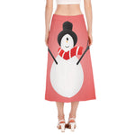 Cute Snowman Print Side Slit Midi Skirt
