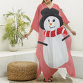 Cute Snowman Print Silk V-Neck Kaftan Dress