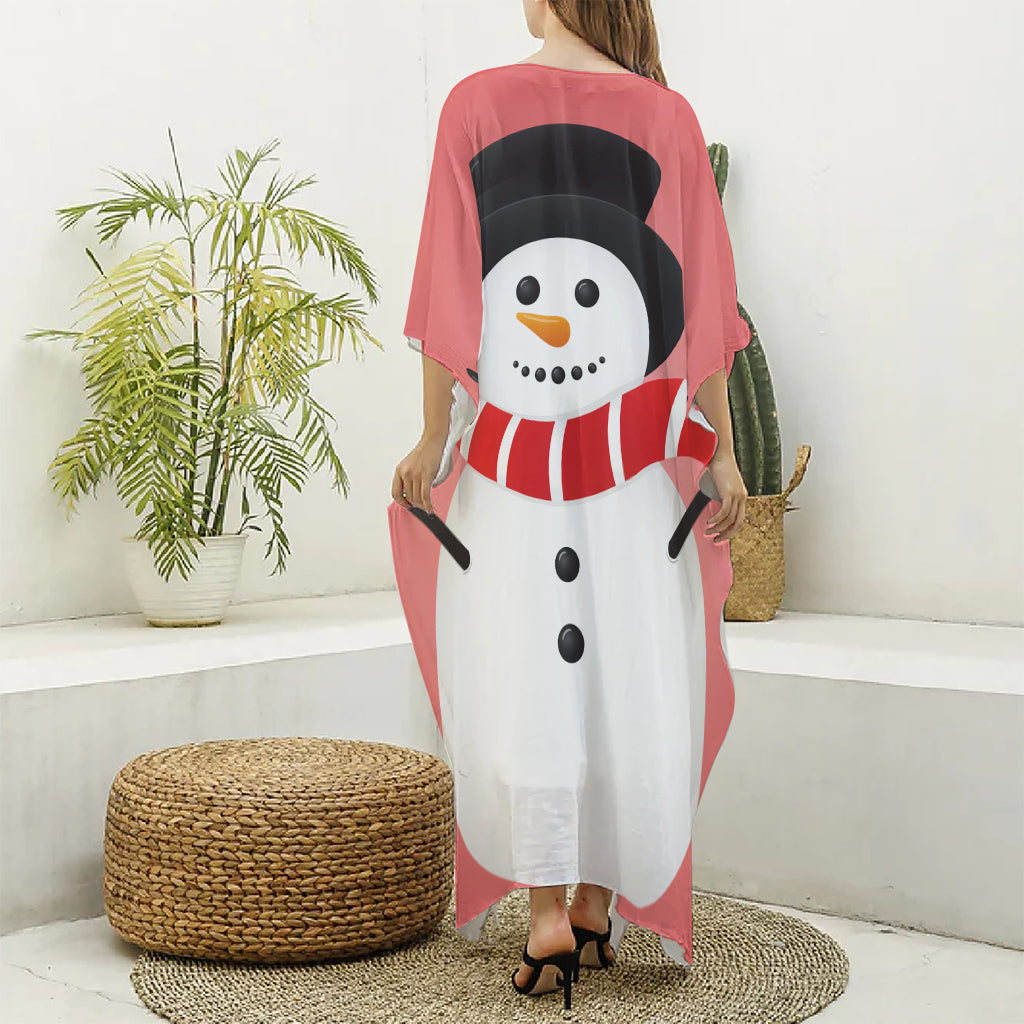 Cute Snowman Print Silk V-Neck Kaftan Dress