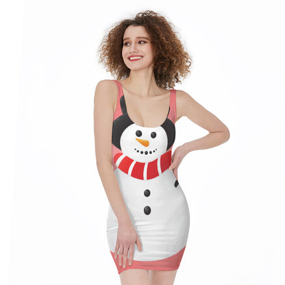 Cute Snowman Print Sleeveless Bodycon Dress