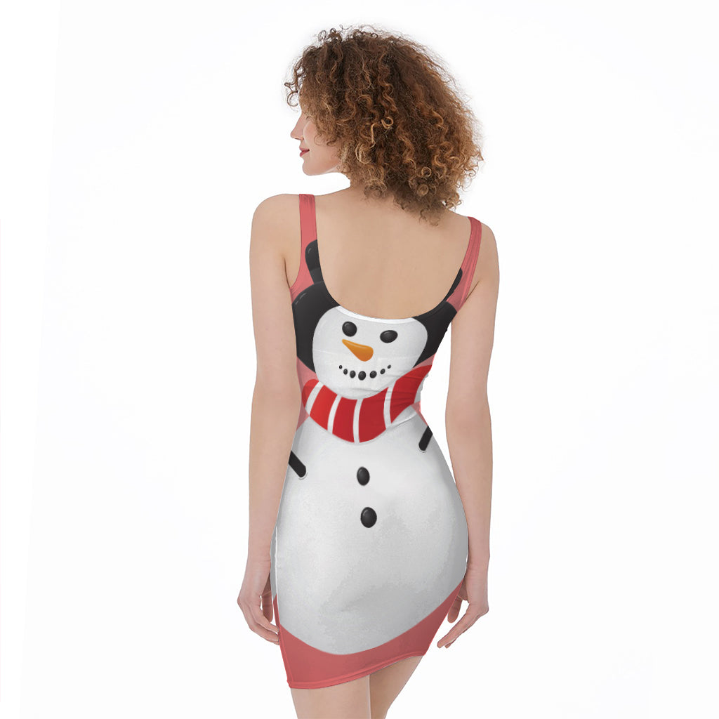 Cute Snowman Print Sleeveless Bodycon Dress