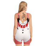 Cute Snowman Print Sleeveless One Piece Swimsuit
