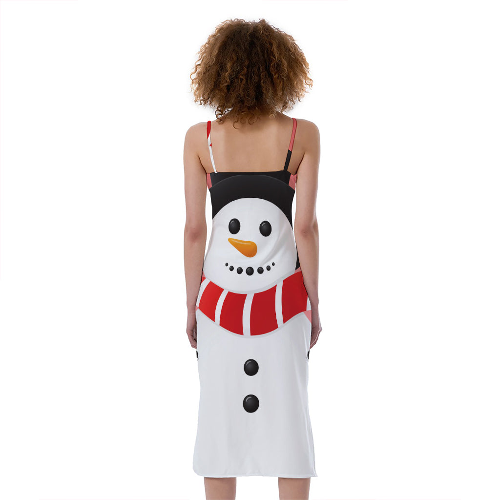 Cute Snowman Print Slim Fit Midi Cami Dress