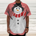 Cute Snowman Print Textured Short Sleeve Shirt