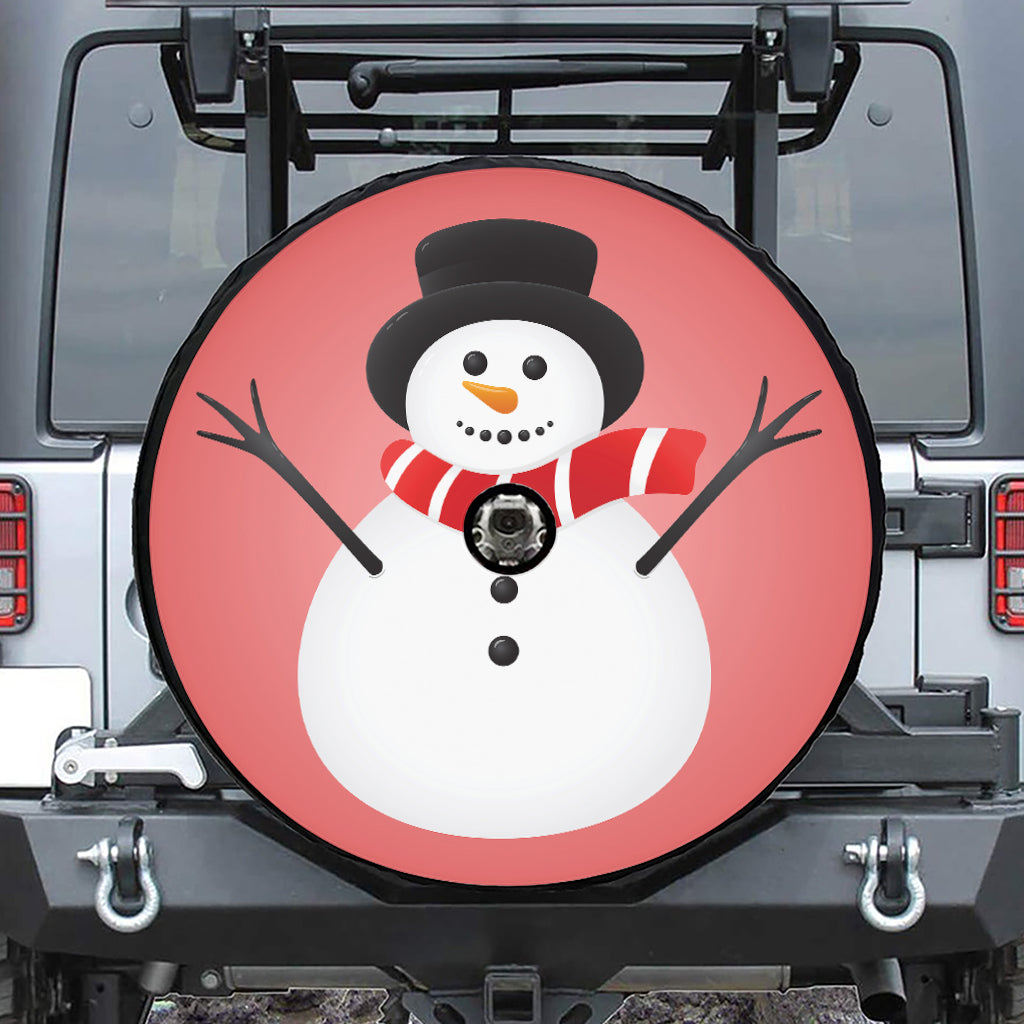 Cute Snowman Print Tire Cover With Camera Hole