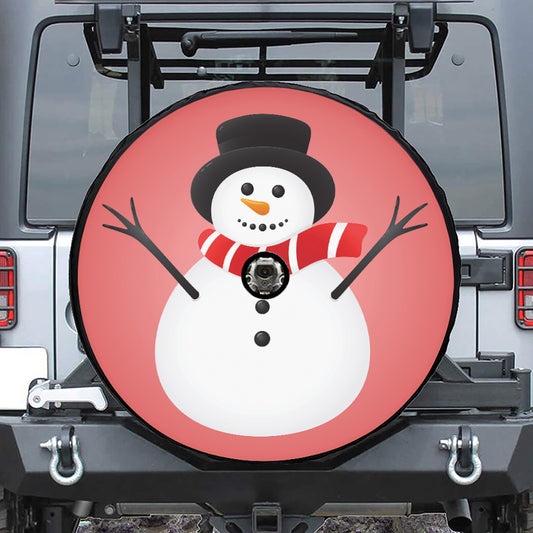 Cute Snowman Print Tire Cover With Camera Hole