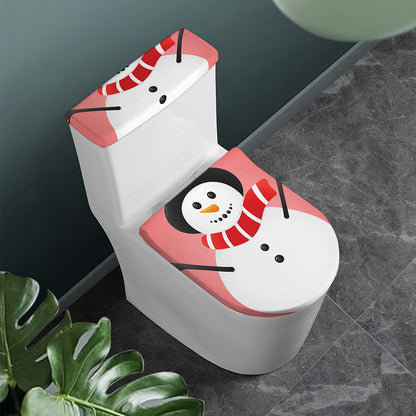 Cute Snowman Print Toilet Lid And Tank Cover Set