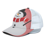 Cute Snowman Print White Mesh Trucker Cap