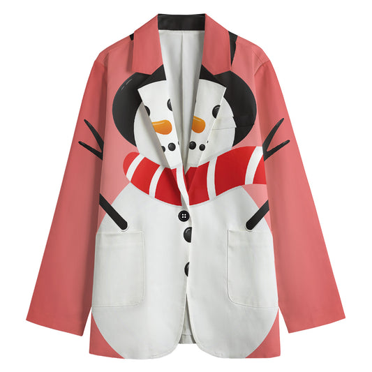 Cute Snowman Print Women's Cotton Blazer