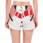 Cute Snowman Print Women's Split Running Shorts