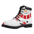 Cute Snowman Print Padded Collar Lace Up Boots
