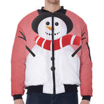 Cute Snowman Print Zip Sleeve Bomber Jacket