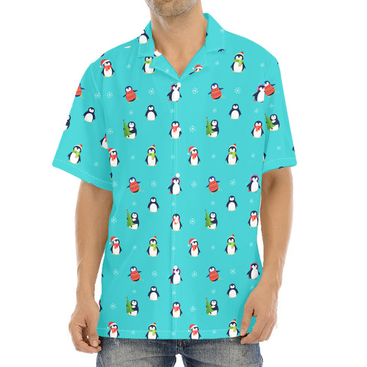 Cute Snowy Penguin Pattern Print Aloha Shirt