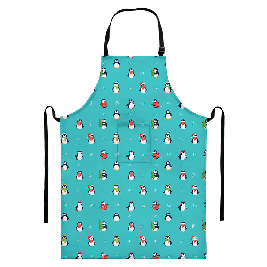Cute Snowy Penguin Pattern Print Bib Apron With Pocket