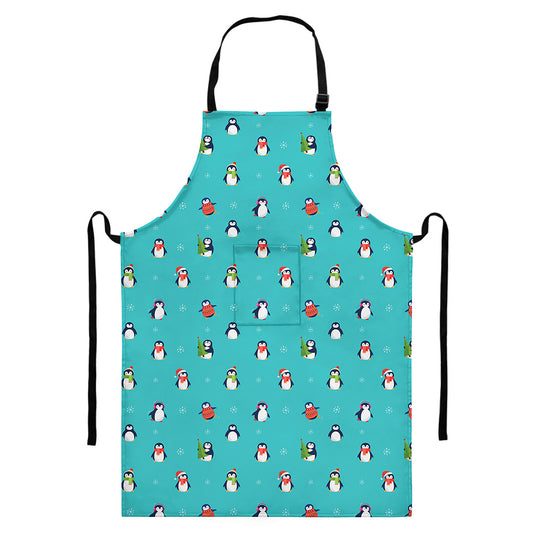 Cute Snowy Penguin Pattern Print Bib Apron With Pocket