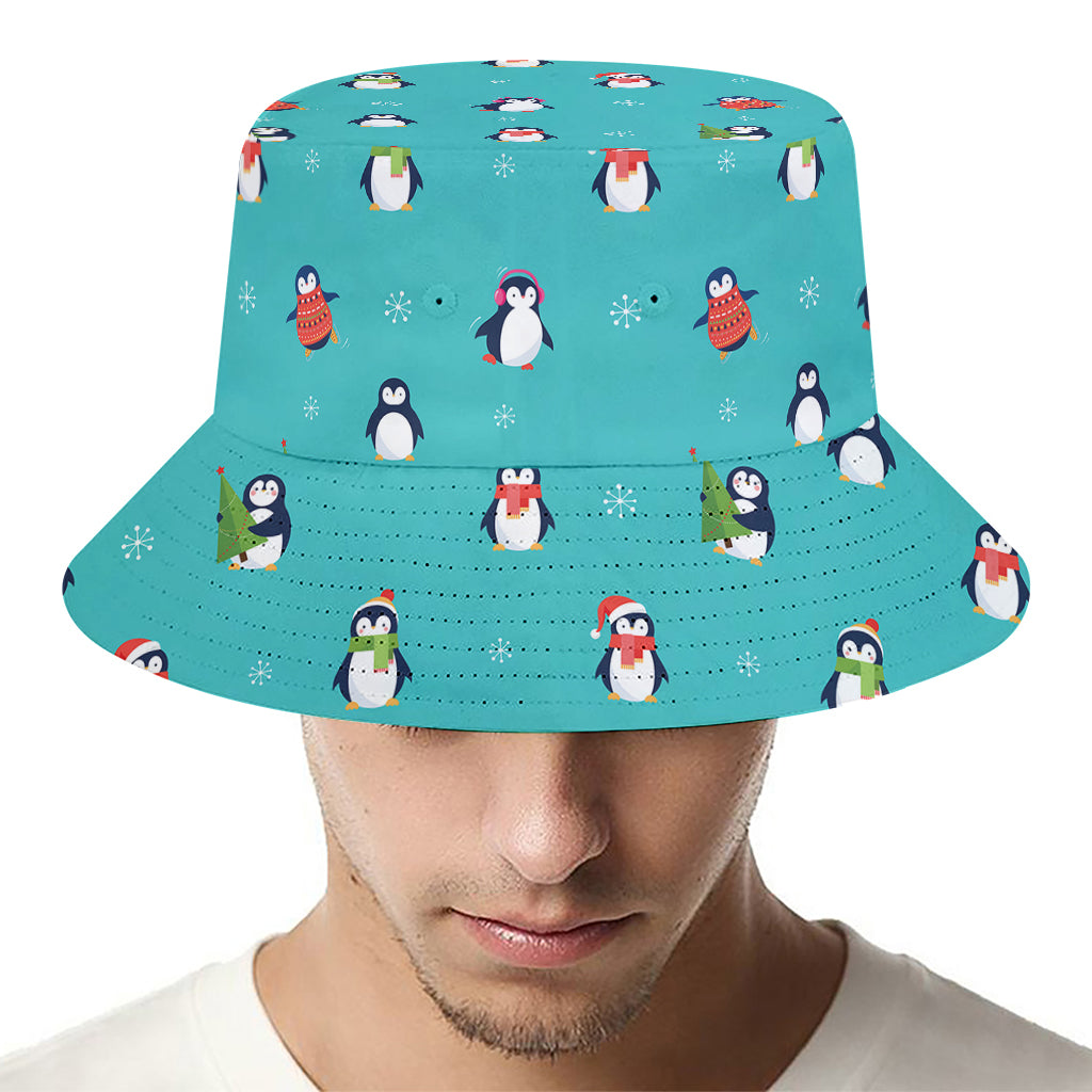 Cute Snowy Penguin Pattern Print Bucket Hat