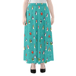 Cute Snowy Penguin Pattern Print Chiffon Maxi Skirt