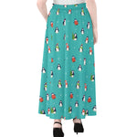 Cute Snowy Penguin Pattern Print Chiffon Maxi Skirt