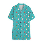 Cute Snowy Penguin Pattern Print Cotton Hawaiian Shirt